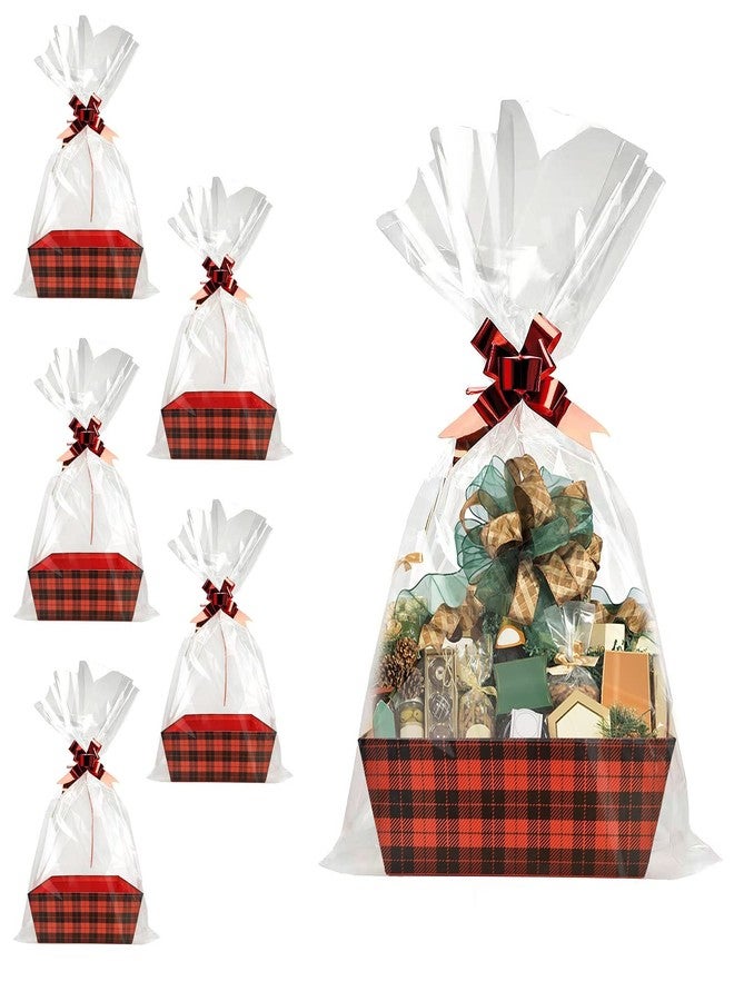 Funsky Basket For Gifts Empty, 5 PCS Sturdy Diy Bulk Gift Basket Kraft Market Tray Cardboard Basket With Handles, Gift Baskets Kit Supplies Wrap To Fill For Valentines Christmas Weddings Anniversaries - Image 1